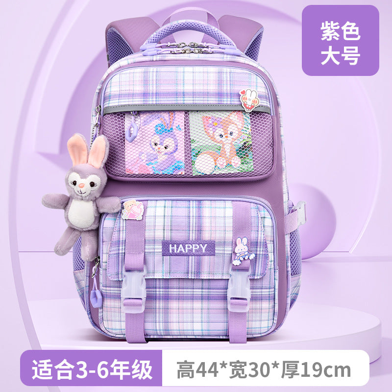 Kids' School Backpack without KeyChain - Cute Plaid Design for Girls HD0017 ( Best For Playgroup to 3rd Class)