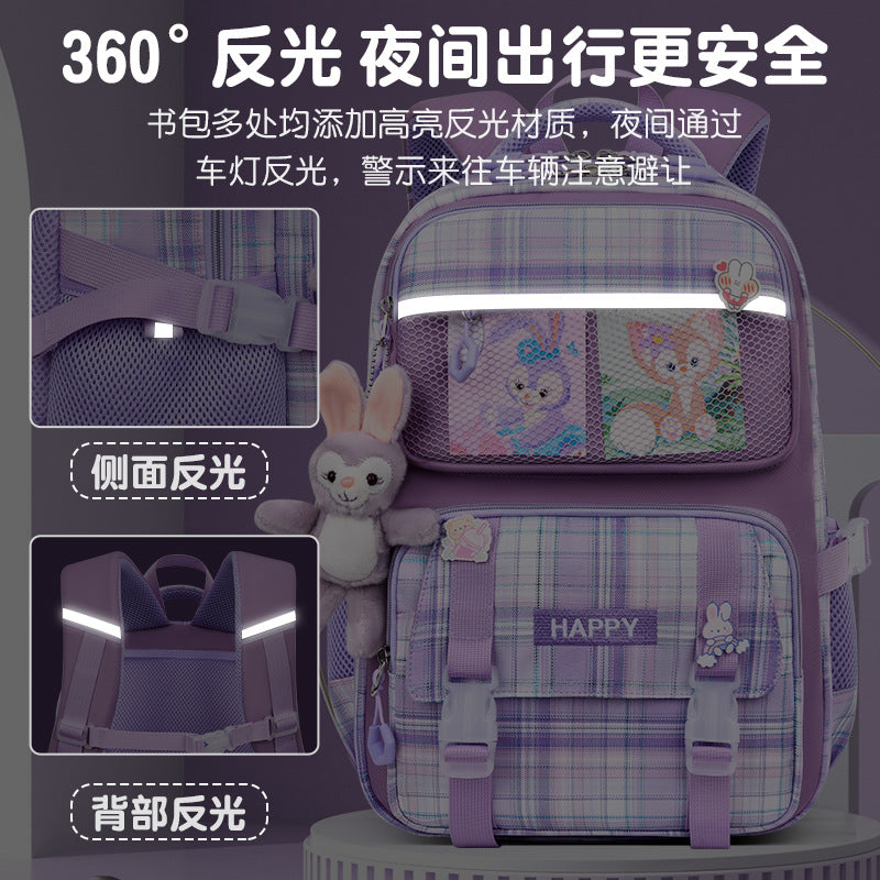 Kids' School Backpack without KeyChain - Cute Plaid Design for Girls HD0017 ( Best For Playgroup to 3rd Class)