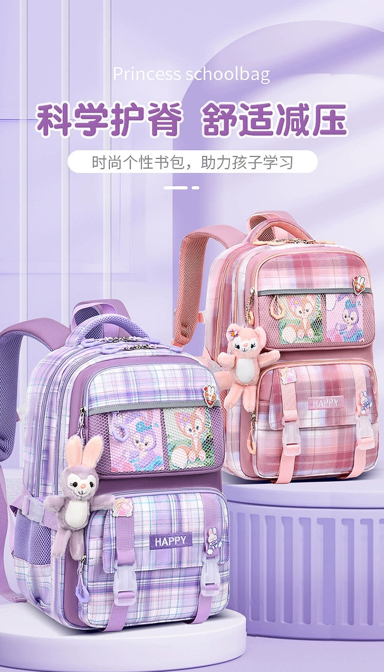 Kids' School Backpack without KeyChain - Cute Plaid Design for Girls HD0017 ( Best For Playgroup to 3rd Class)