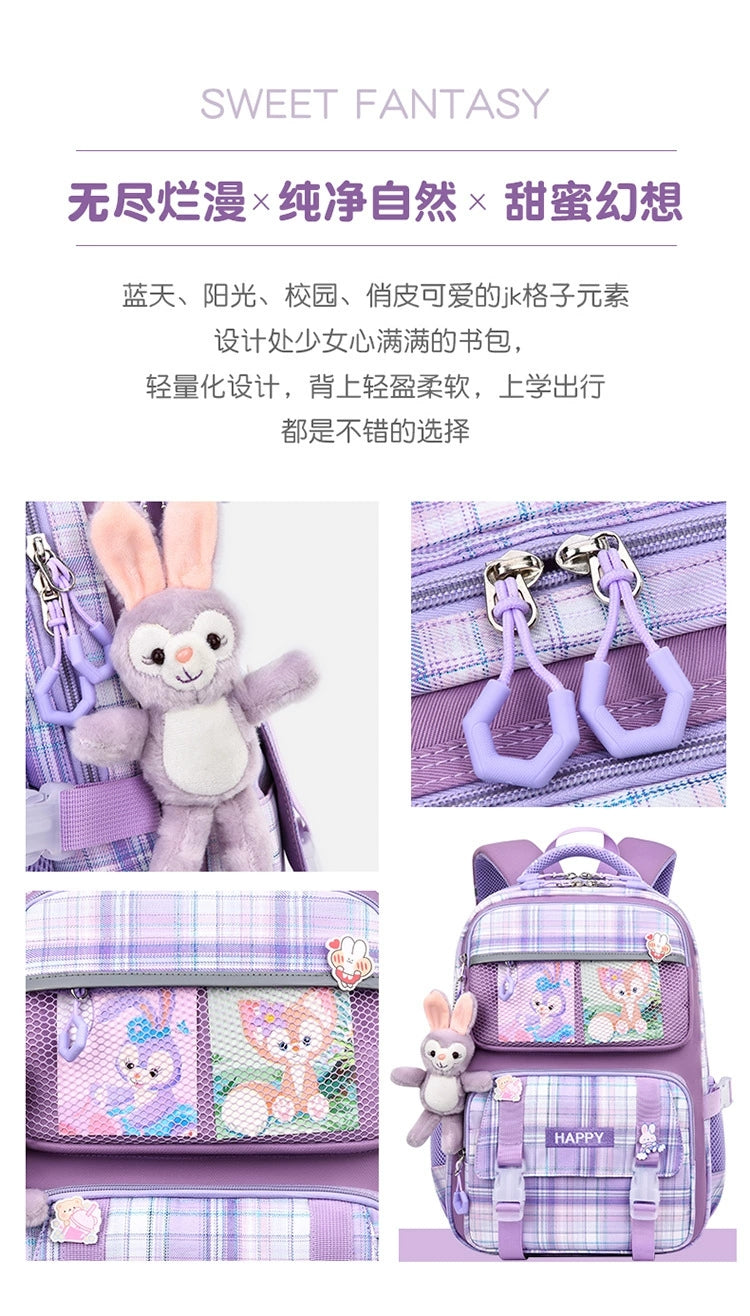 Kids' School Backpack without KeyChain - Cute Plaid Design for Girls HD0017 ( Best For Playgroup to 3rd Class)