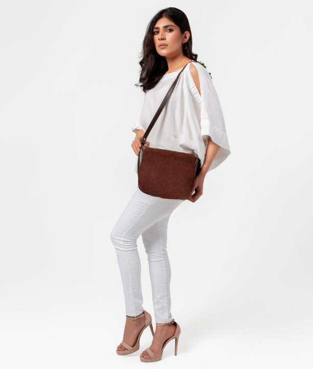 Brown valvet Handbags For Girls 607 GALAXY BAGS