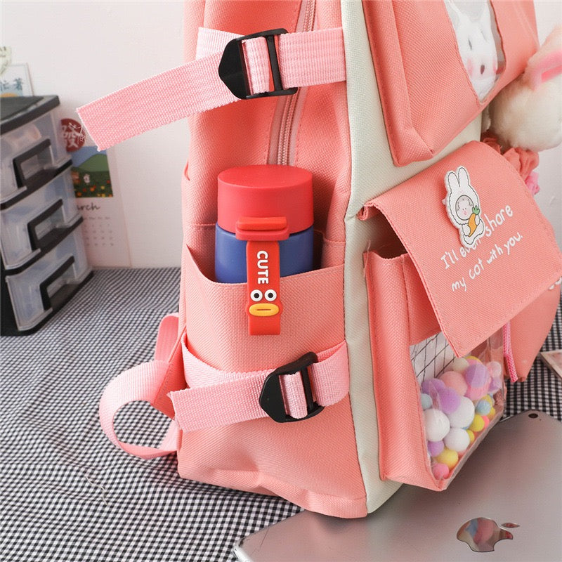 Canvas multiple pocket student college 5pcs Set side bags girls backpack 1225 GALAXY BAGS