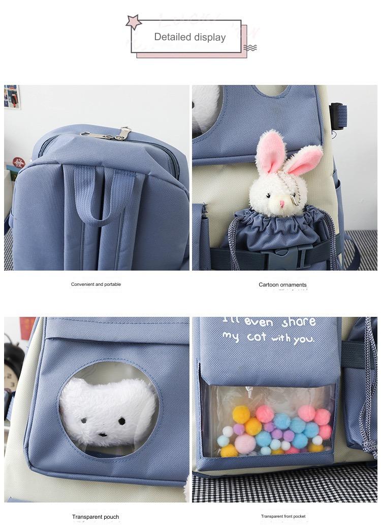 Canvas multiple pocket student college 5pcs Set side bags girls backpack 1225 GALAXY BAGS