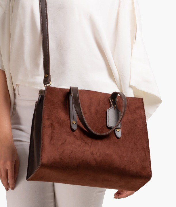 Brown Velvet Handbag For Girls with model