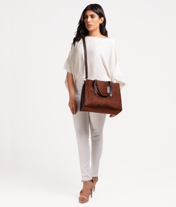 Brown Velvet Handbag For Girls with model