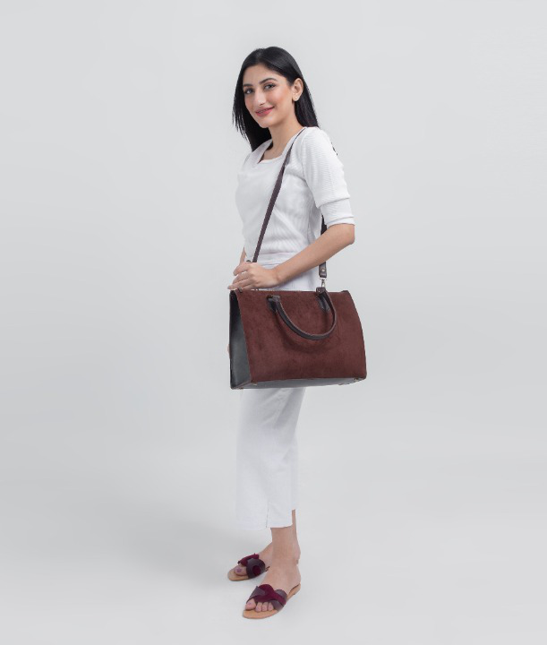 Brown Velvet Handbag For Women with girl