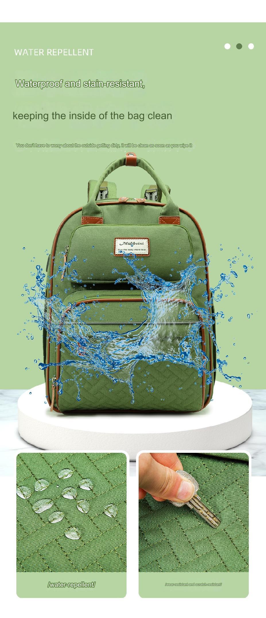 Green Baby Nappy Diaper Backpack, Foldable Stroller Bag USB Changing Bags Mosquito Net 4122 GALAXY BAGS