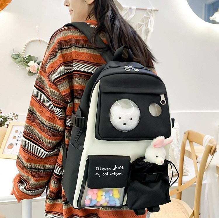 Canvas multiple pocket student college 5pcs Set side bags girls backpack 1225 GALAXY BAGS