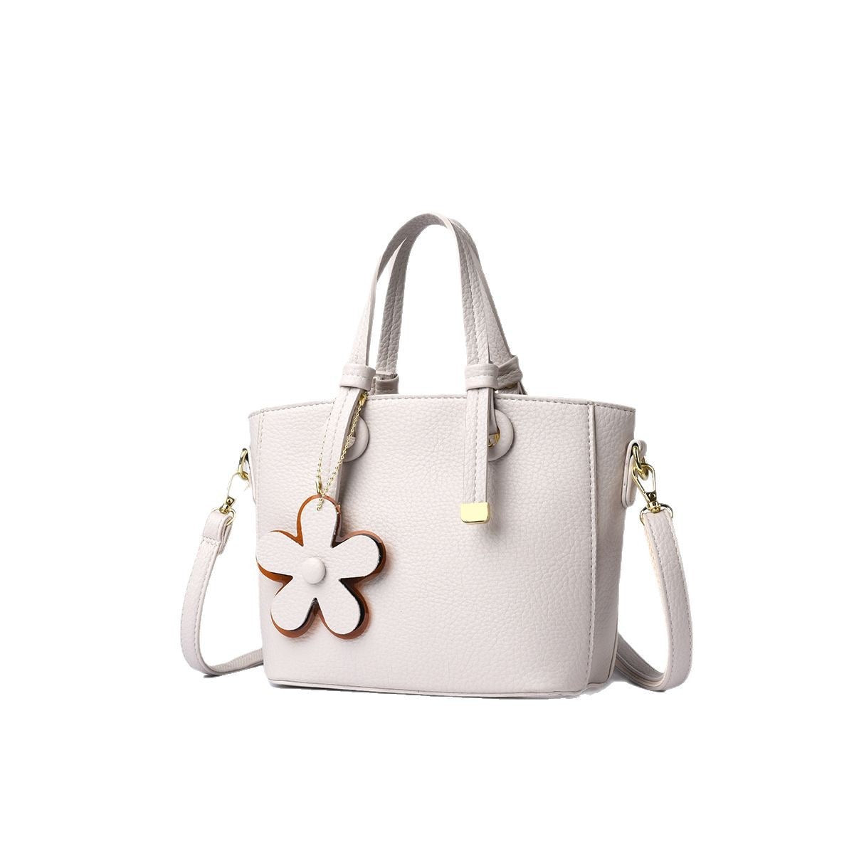 Brown Leather Handbag with Flower Charm – Stylish Women’s Shoulder & Crossbody Bag 8429