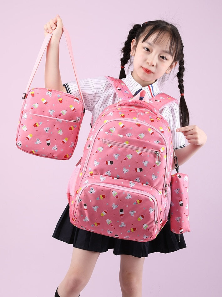 3pcs Ice Cream Pattern Fashionable Backpack With Shoulder Bag And Coin Purse