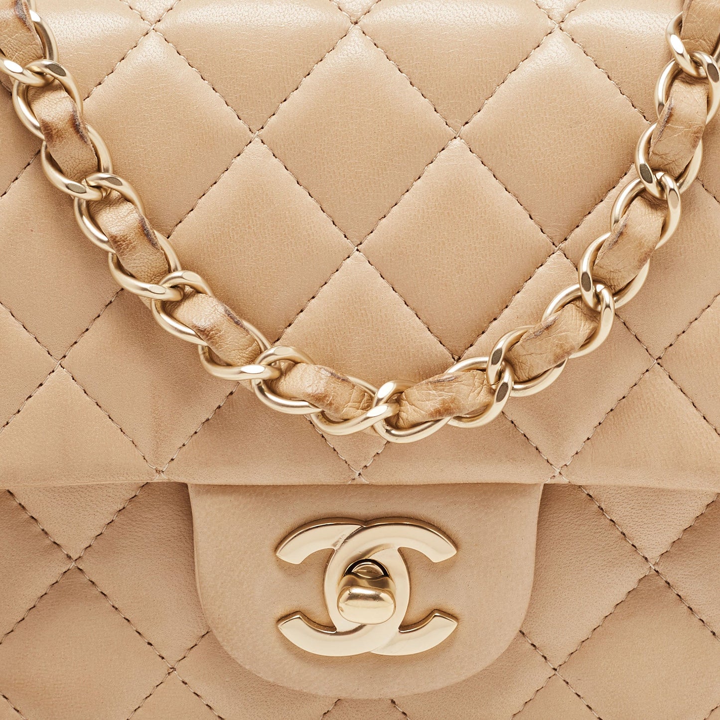 Chanel Beige Leather Gold Hardware Mini Square Flap Bag