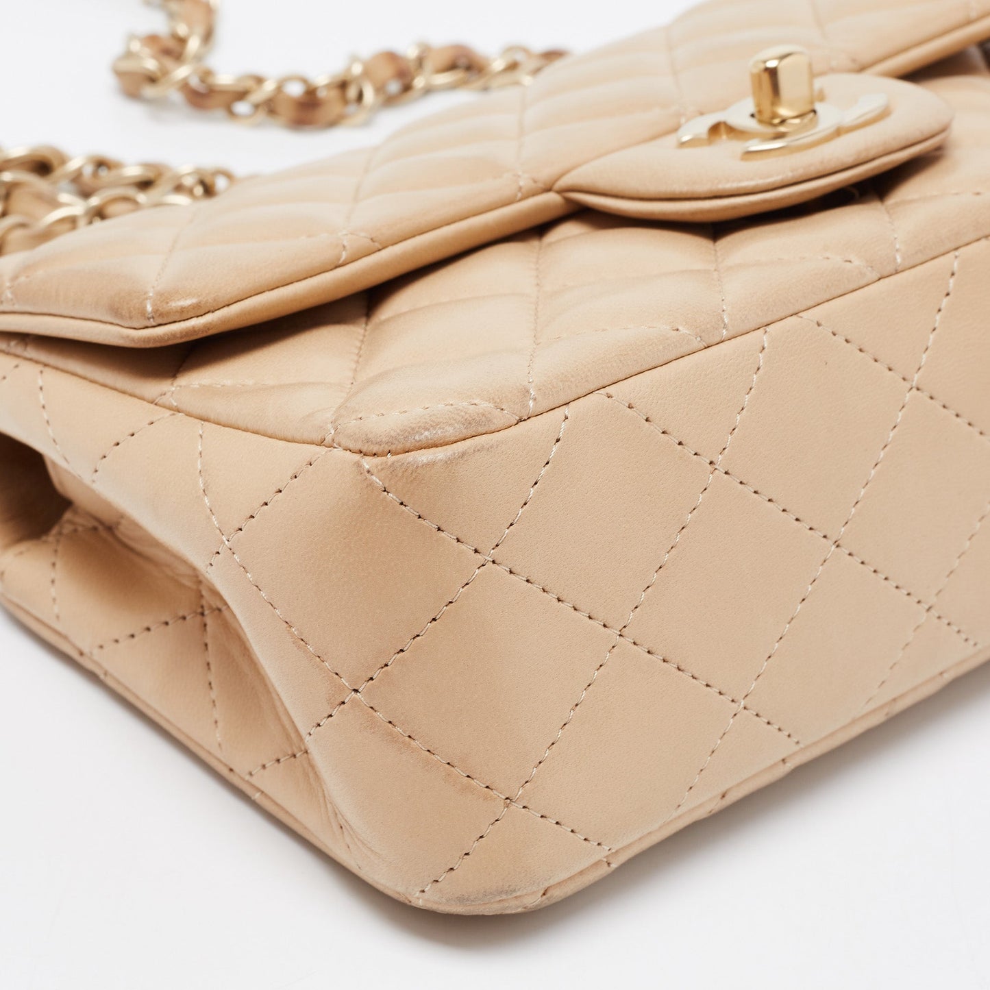 Chanel Beige Leather Gold Hardware Mini Square Flap Bag