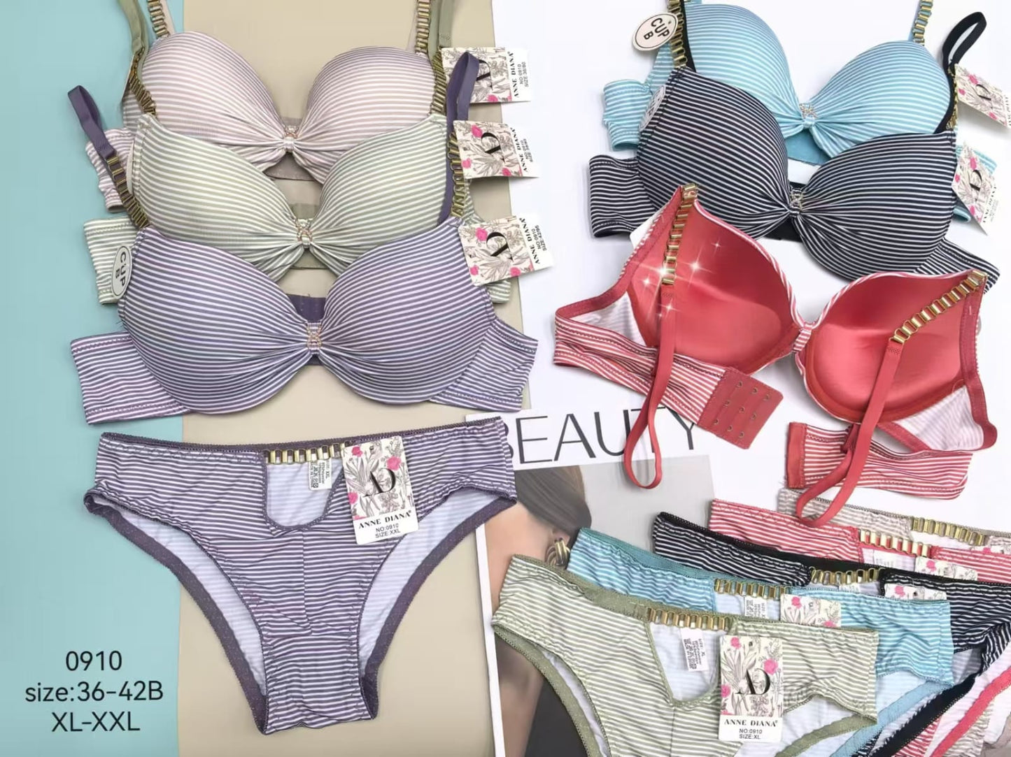 Daily Wear Lining Design Bra and Panty Set 0910