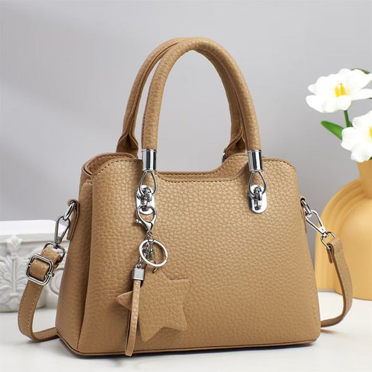 Versatile  Leather Shoulder Bag with Keychain Decor 9903-3