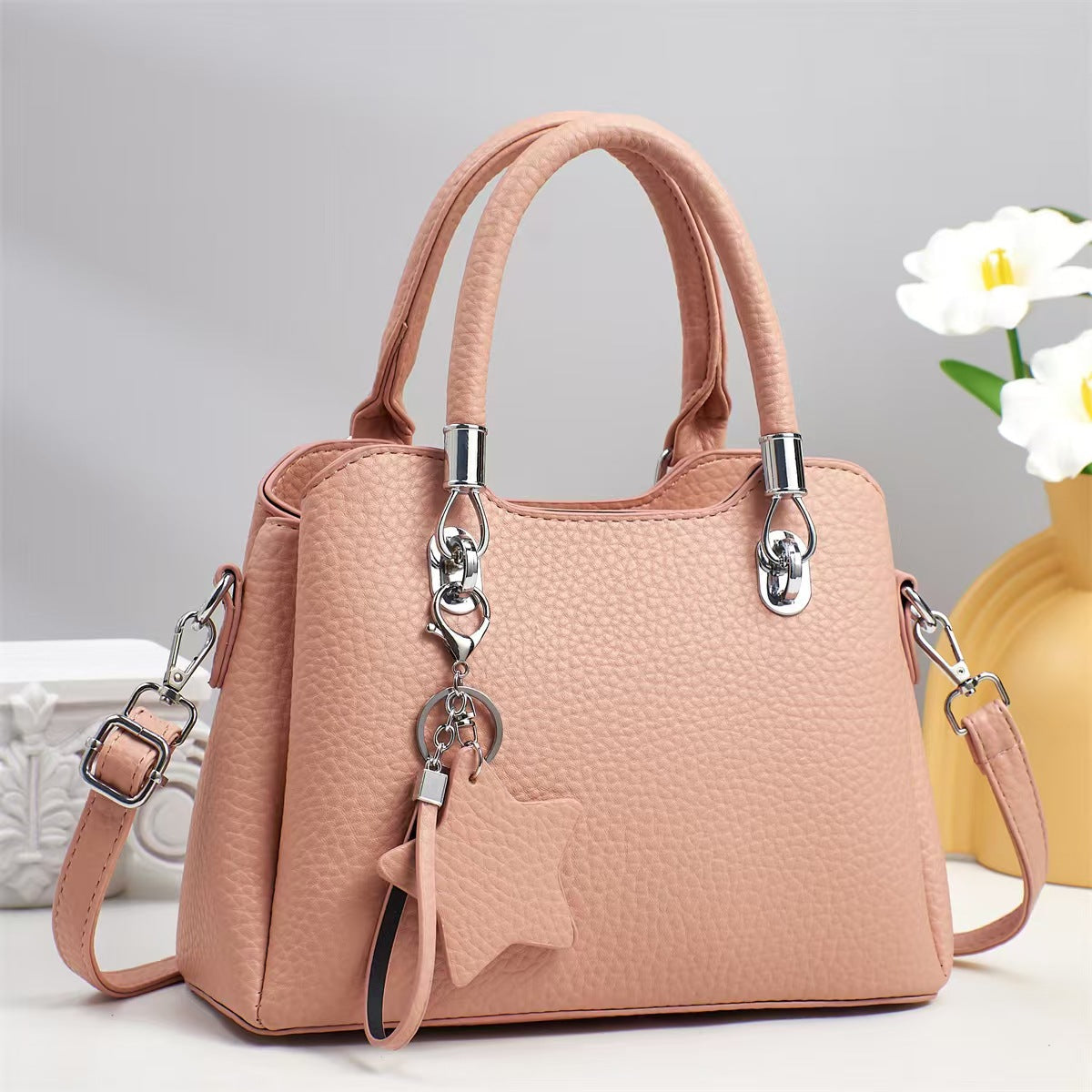 Versatile  Leather Shoulder Bag with Keychain Decor 9903-3
