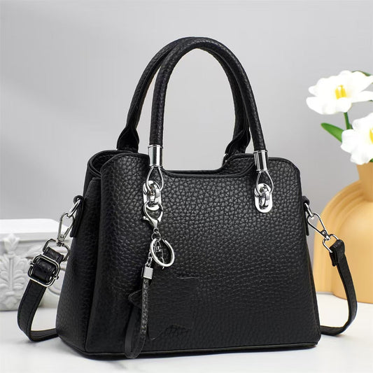 Versatile  Leather Shoulder Bag with Keychain Decor 9903-3