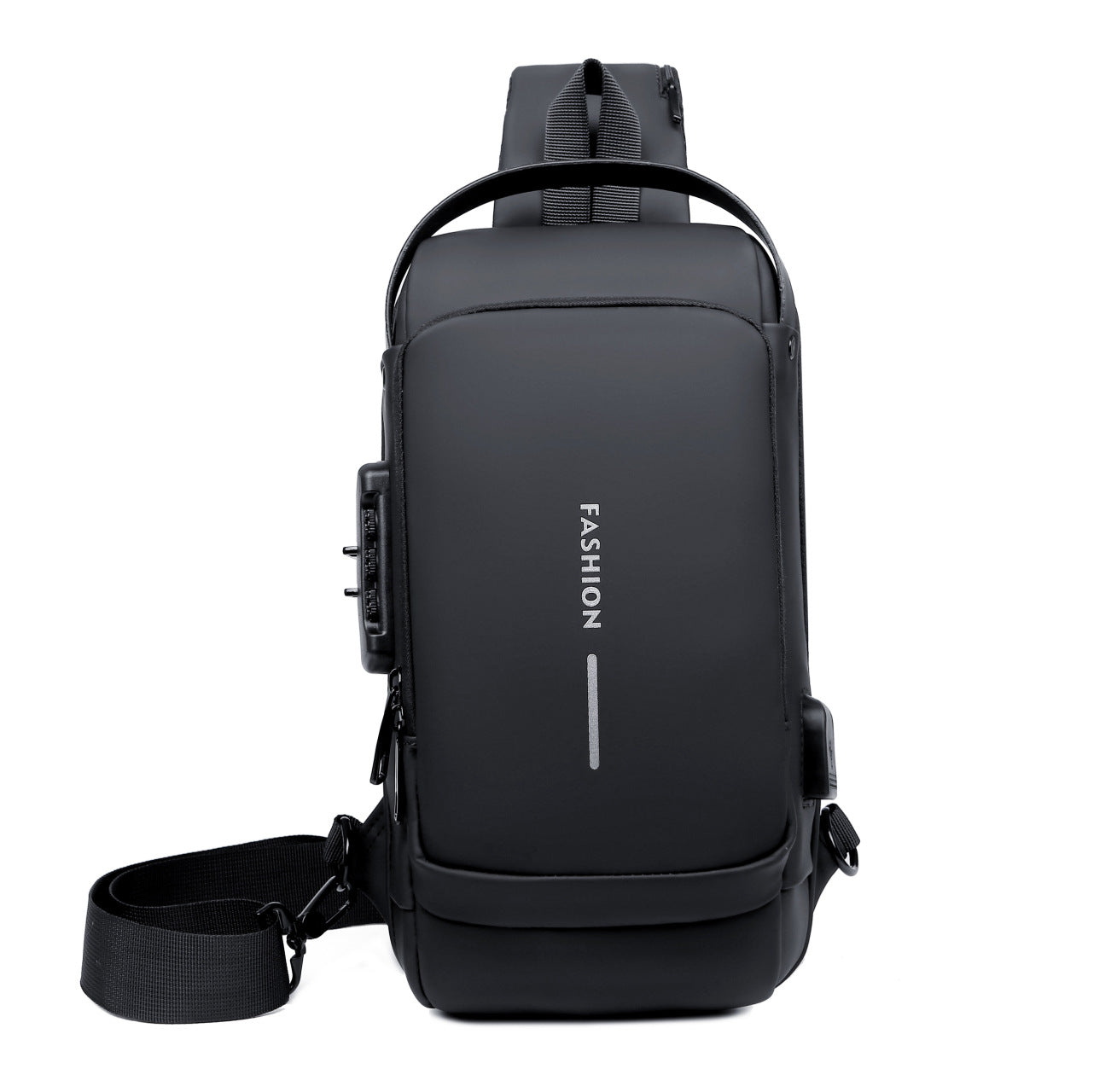 Men's Sleek Anti-theft PU Leather Crossbody Bag - USB Charging, Stylish Print & Zip Closure 4109