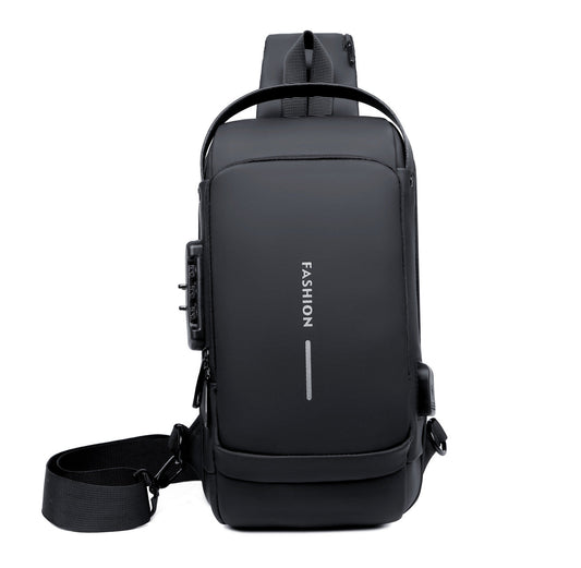 Men's Sleek Anti-theft PU Leather Crossbody Bag - USB Charging, Stylish Print & Zip Closure 4109