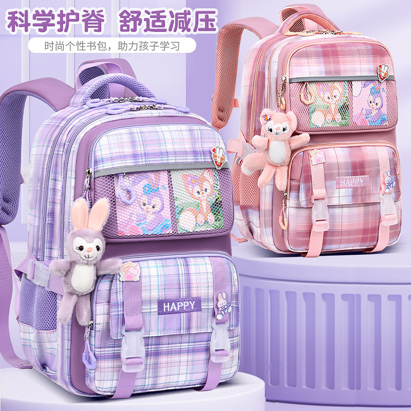Kids' School Backpack without KeyChain - Cute  Plaid Design for Girls HD0017 ( Best For Playgroup to 3rd Class)