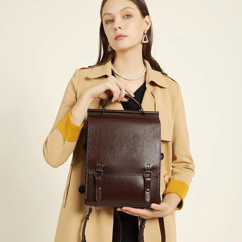 Black Leather Backpacks For women-Chic Zipper Closure Backpack 557-1 GALAXY BAGS