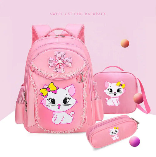 3 Pieces Pink Cat Children Backpack School Bags for girls 4136-1 GALAXY BAGS