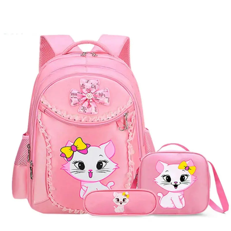 3 Pieces Pink Cat Children Backpack School Bags for girls 4136-1 GALAXY BAGS