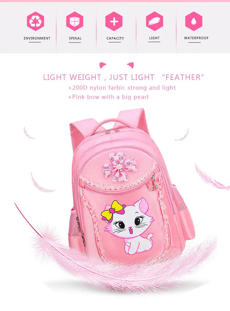 3 Pieces Trolly Pink Cat Children Backpack School Bags for girls 4136-1 GALAXY BAGS