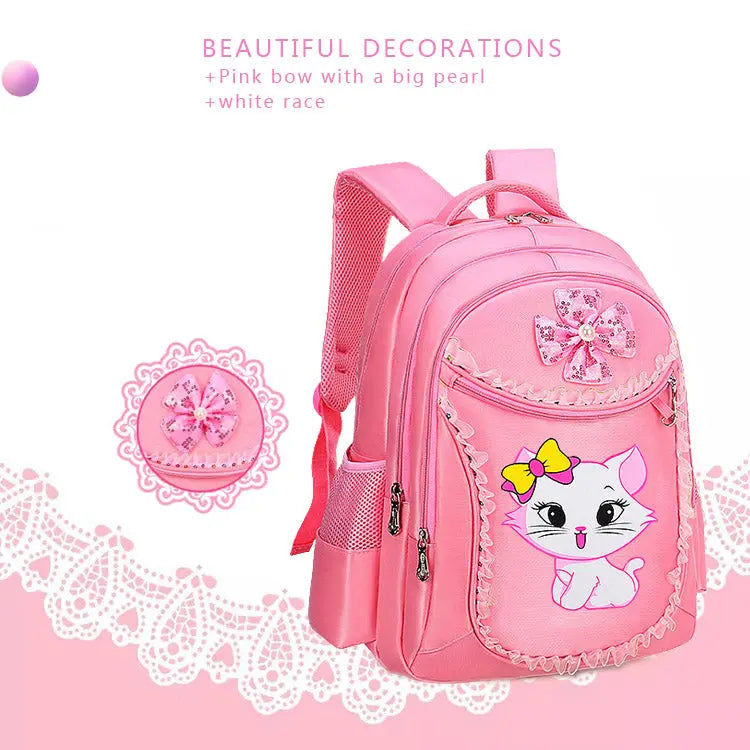 3 Pieces Trolly Pink Cat Children Backpack School Bags for girls 4136-1 GALAXY BAGS