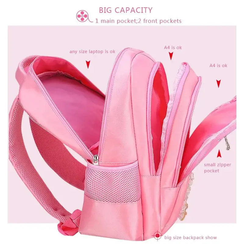 3 Pieces Trolly Pink Cat Children Backpack School Bags for girls 4136-1 GALAXY BAGS