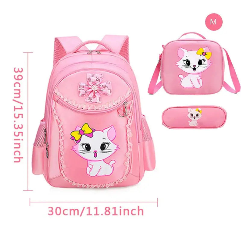 3 Pieces Trolly Pink Cat Children Backpack School Bags for girls 4136-1 GALAXY BAGS