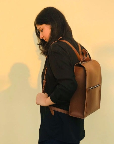 Yellow Leather Backpacks For women-Chic Zipper Closure Backpack 557-2 GALAXY BAGS
