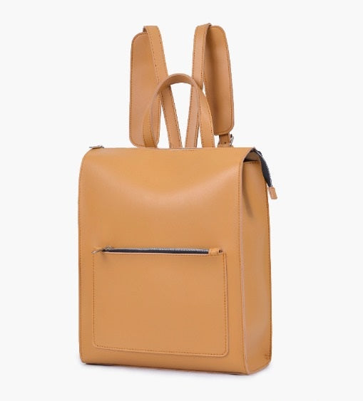 Yellow Leather Backpacks For women-Chic Zipper Closure Backpack 557-2 GALAXY BAGS