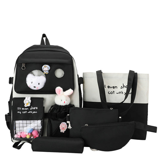 Canvas multiple pocket student college 5pcs Set side bags girls backpack 1225 GALAXY BAGS