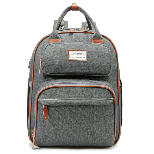 Grey Baby Nappy Diaper Backpack, Foldable Stroller Bag  USB Changing Bags Mosquito Net 4122 GALAXY BAGS
