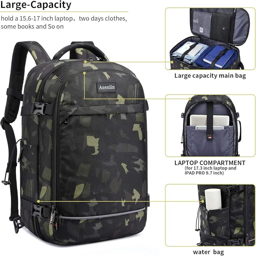 Asenlin 40L Travel Backpack for Women Men 17 Inch Laptop Backpack Flight Approved Luggage Carry On
