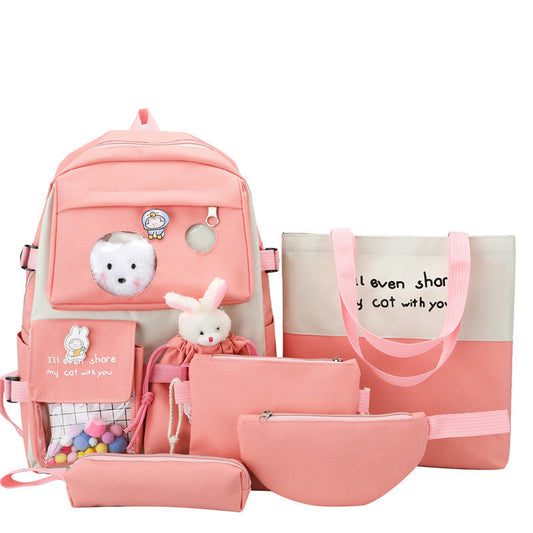 Canvas multiple pocket student college 5pcs Set side bags girls backpack 1225 GALAXY BAGS