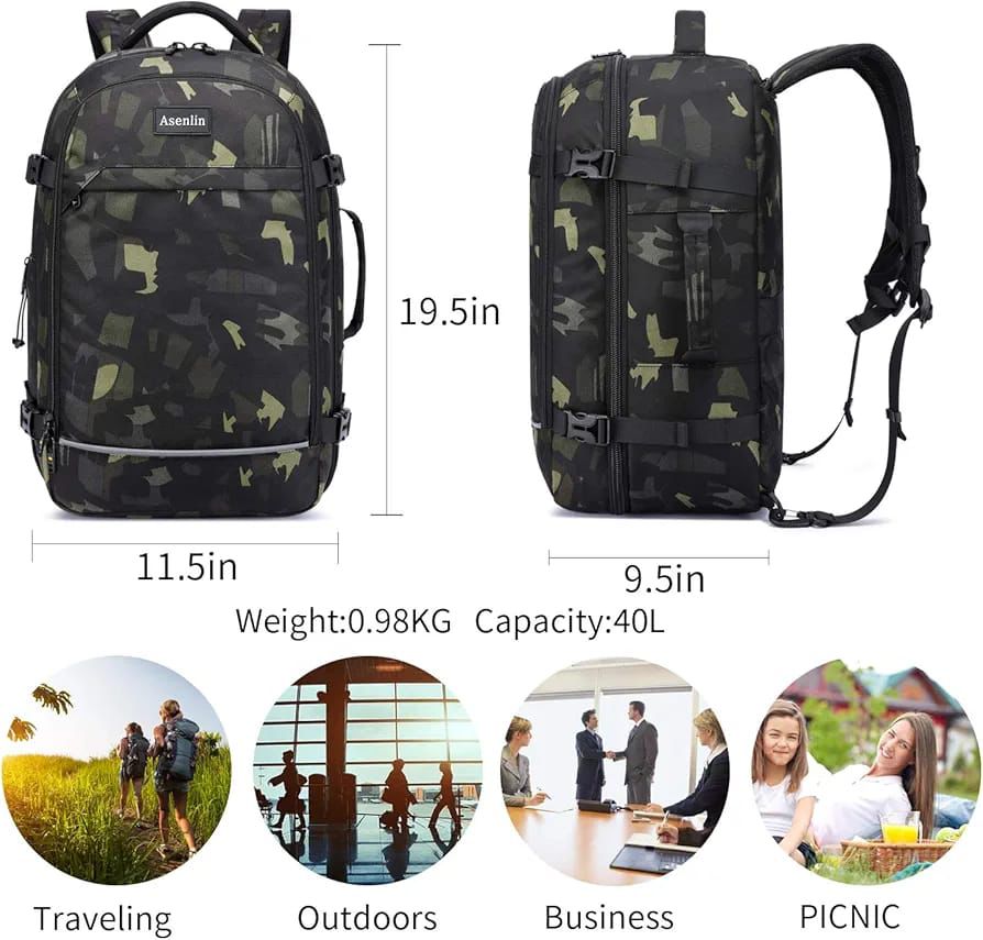 Asenlin 40L Travel Backpack for Women Men 17 Inch Laptop Backpack Flight Approved Luggage Carry On