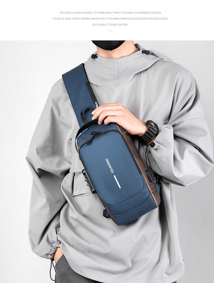 Men's Sleek Anti-theft PU Leather Crossbody Bag - USB Charging, Stylish Print & Zip Closure 4109 Galaxy Bags