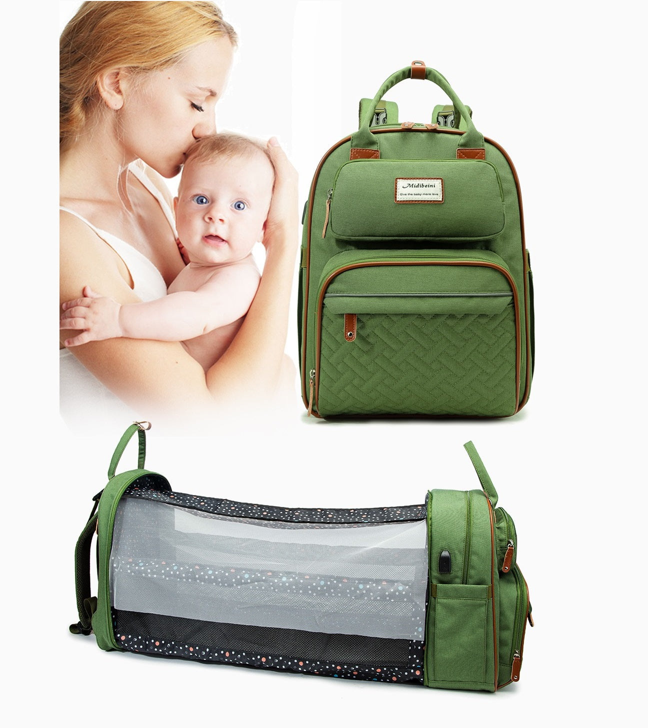 Black Baby Nappy Diaper Backpack, Foldable Stroller Bag  USB Changing Bags Mosquito Net 4122 GALAXY BAGS