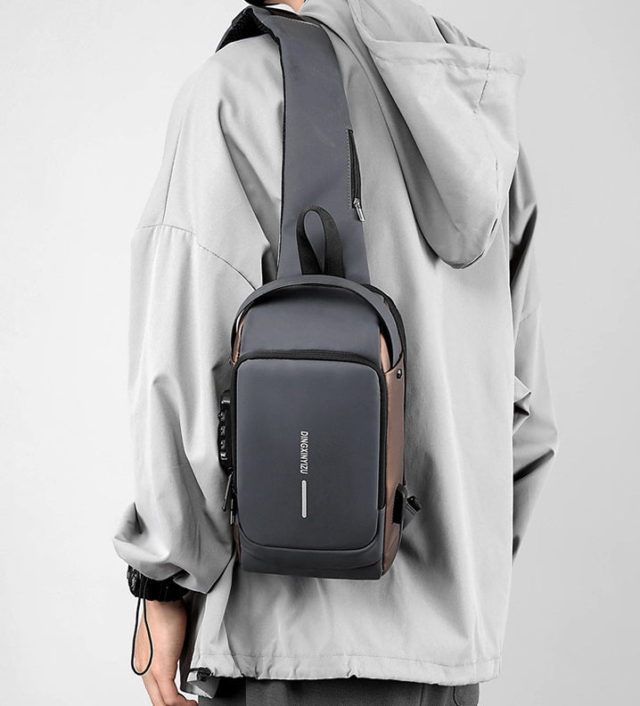 Men's Sleek Anti-theft PU Leather Crossbody Bag - USB Charging, Stylish Print & Zip Closure 4109 Galaxy Bags
