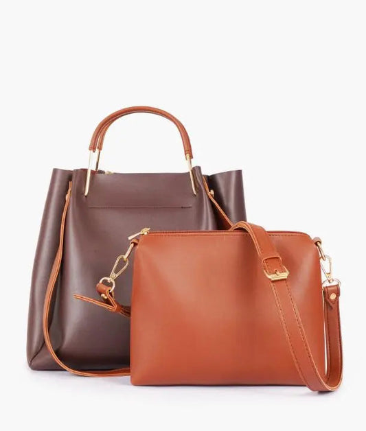Brown 2 in 1 Ladies Tote Bag 8850-12 GALAXY BAGS