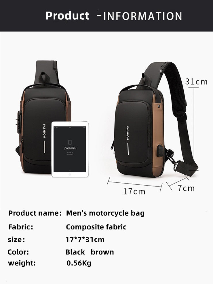 Men's Sleek Anti-theft PU Leather Crossbody Bag - USB Charging, Stylish Print & Zip Closure 4109 Galaxy Bags