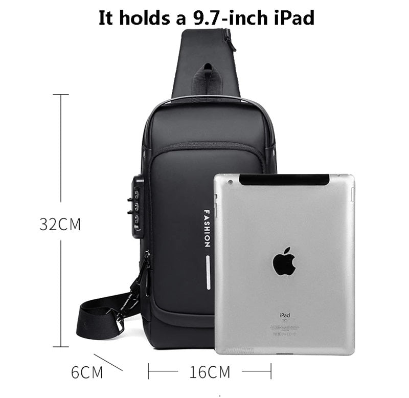 Men's Sleek Anti-theft PU Leather Crossbody Bag - USB Charging, Stylish Print & Zip Closure 4109 Galaxy Bags