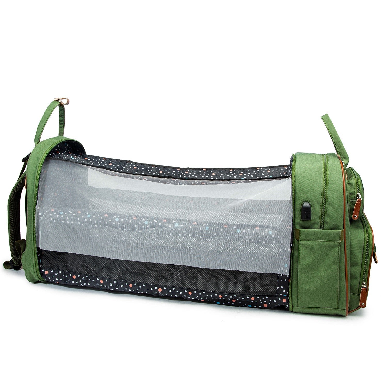 Blue Baby Nappy Diaper Backpack, Foldable Stroller Bag  USB Changing Bags Mosquito Net 4122 GALAXY BAGS
