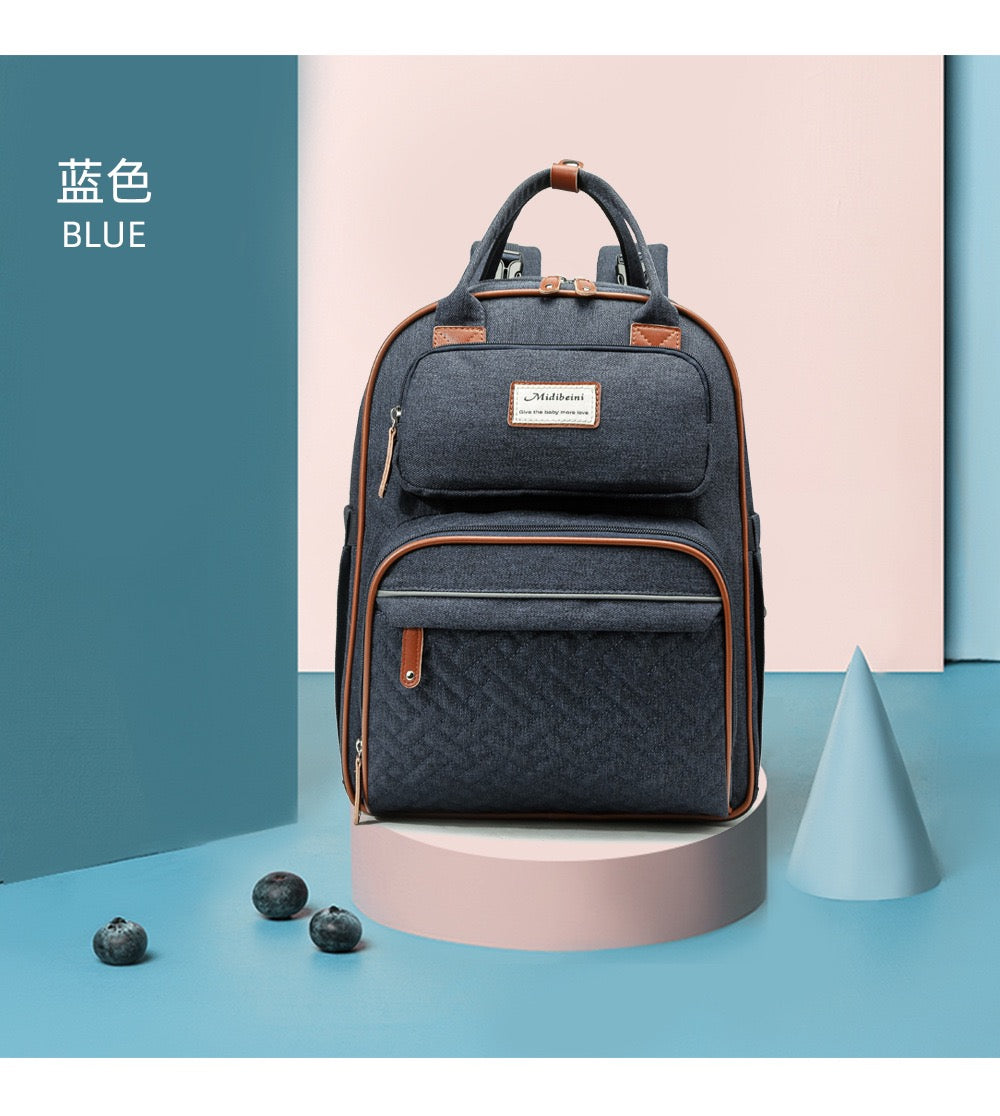 Blue Baby Nappy Diaper Backpack, Foldable Stroller Bag  USB Changing Bags Mosquito Net 4122 GALAXY BAGS