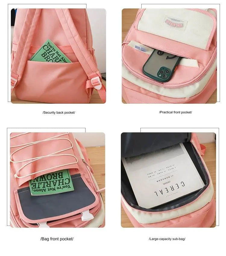 4 pcs Set Girls Backpack Large Capacity School College Travel Bag W16 GALAXY BAGS