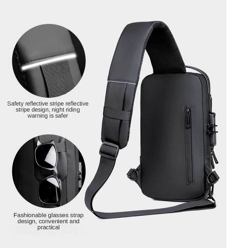 Men's Sleek Anti-theft PU Leather Crossbody Bag - USB Charging, Stylish Print & Zip Closure 4109 Galaxy Bags