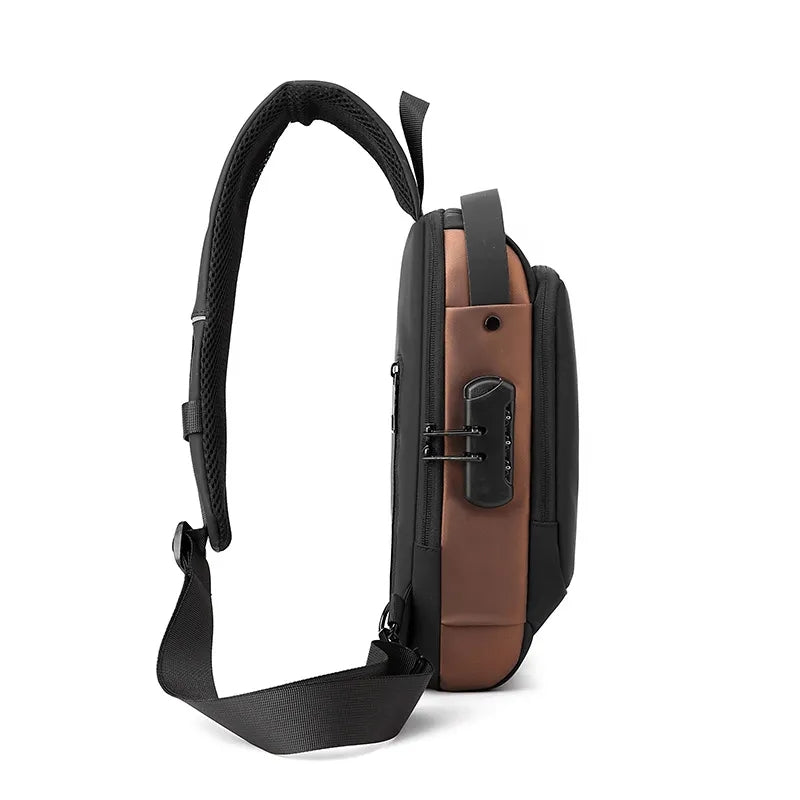 Men's Sleek Anti-theft PU Leather Crossbody Bag - USB Charging, Stylish Print & Zip Closure 4109 Galaxy Bags