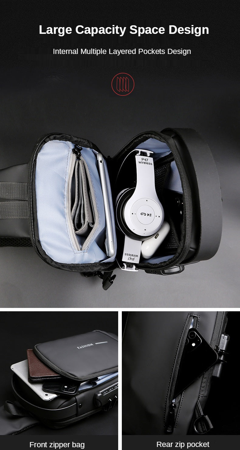 Men's Sleek Anti-theft PU Leather Crossbody Bag - USB Charging, Stylish Print & Zip Closure 4109 Galaxy Bags