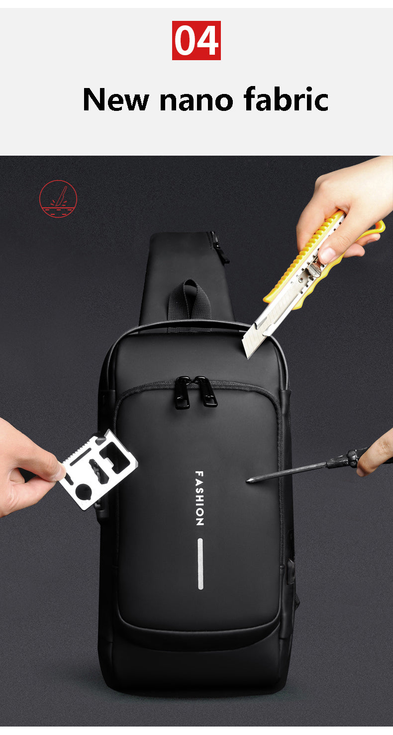 Men's Sleek Anti-theft PU Leather Crossbody Bag - USB Charging, Stylish Print & Zip Closure 4109 Galaxy Bags